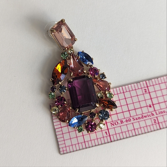 J. Crew Multi Jewel Cluster Drop Stone Dangle Earrings Amber Blue Green Magenta - Picture 9 of 9